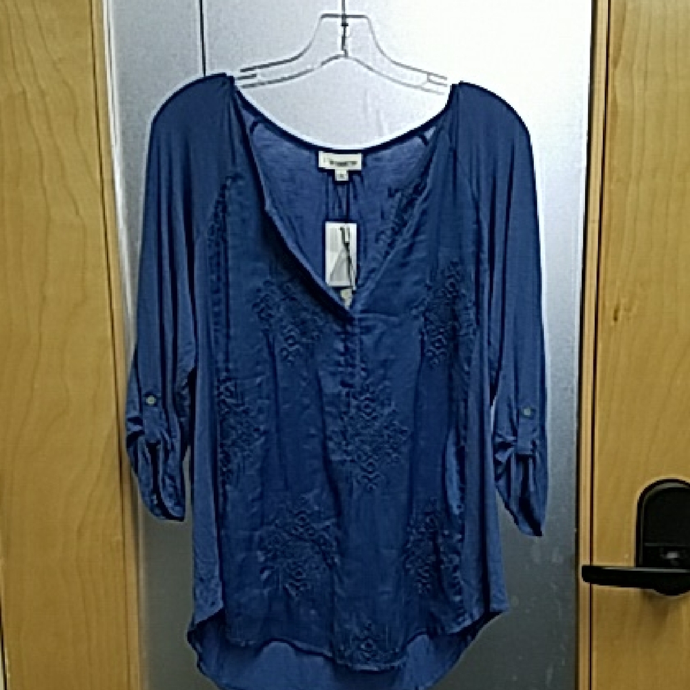 Symmetry Deep Blue Embroidered Blouse